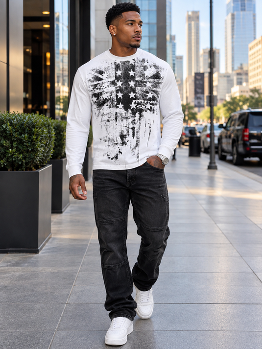 Men's America Flag Graphic Long Sleeve T-Shirt
