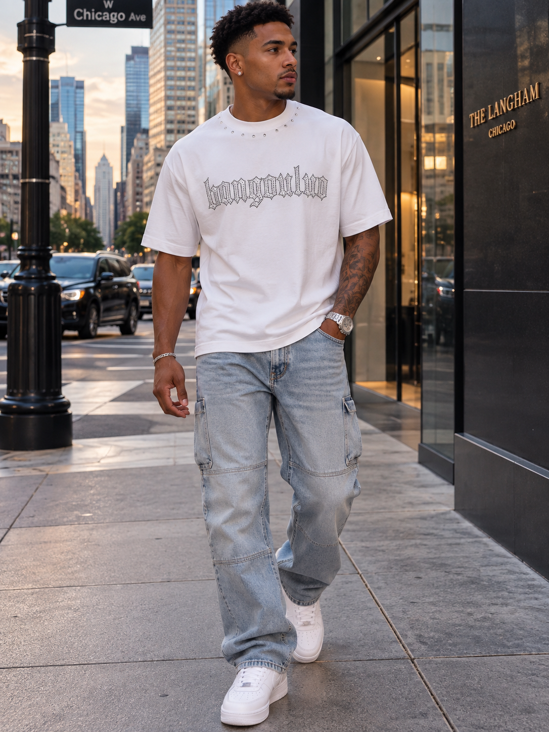 Men's Rhinestone Mock Neck T-Shirt