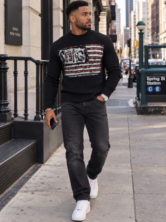 Men's American Flag Ribbed Long Sleeve T-Shirt