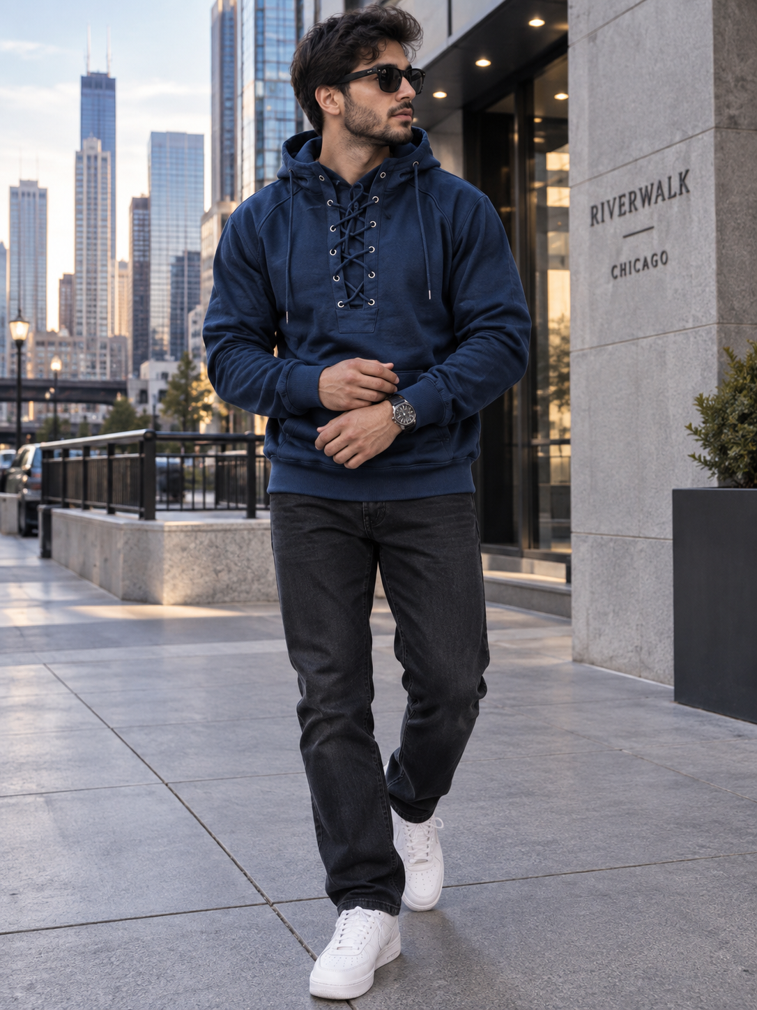 Men's Full Size Lace Up Front Raglan Sleeve Hoodie Plus Size