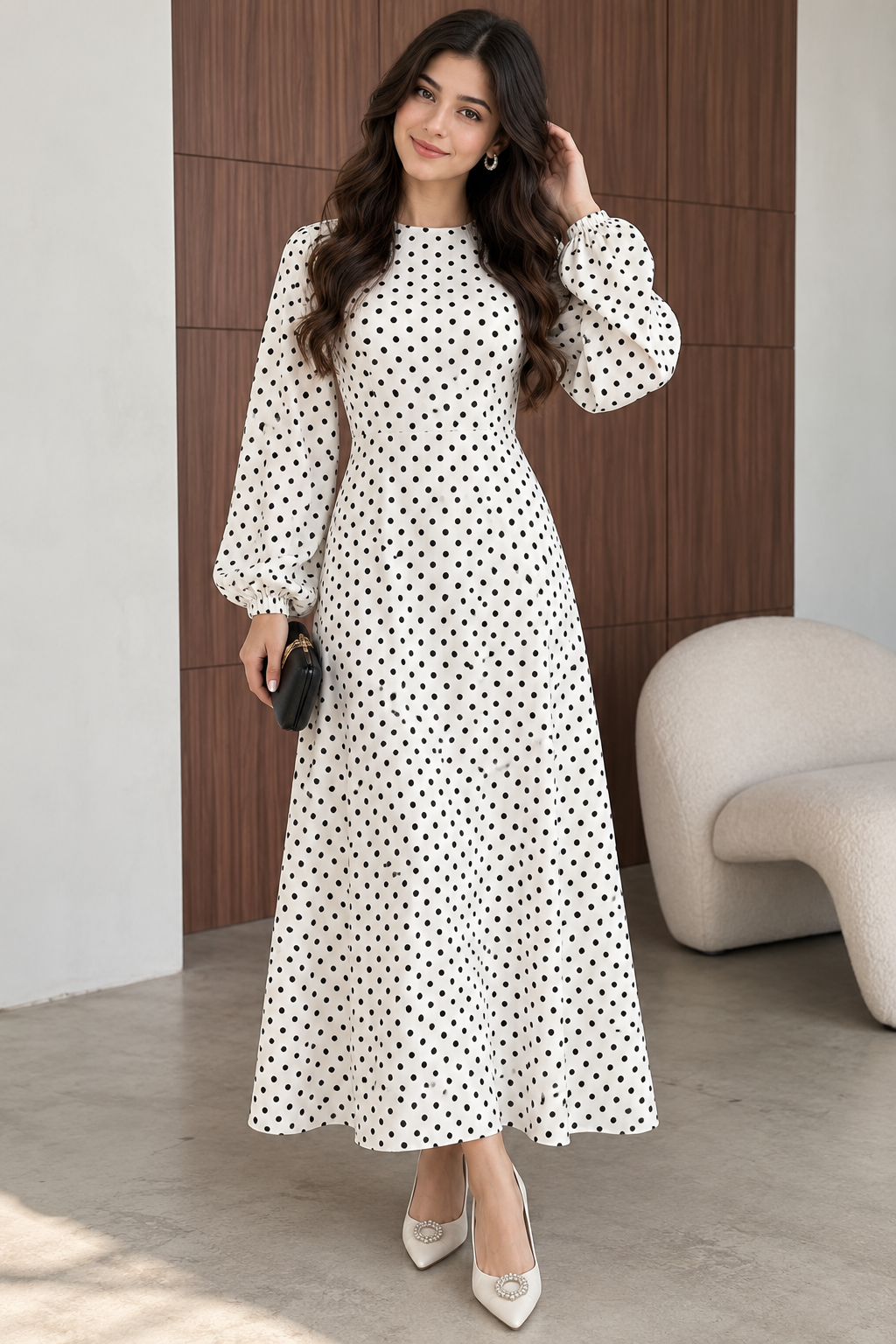 Polka Dot Long Sleeve Maxi Dress