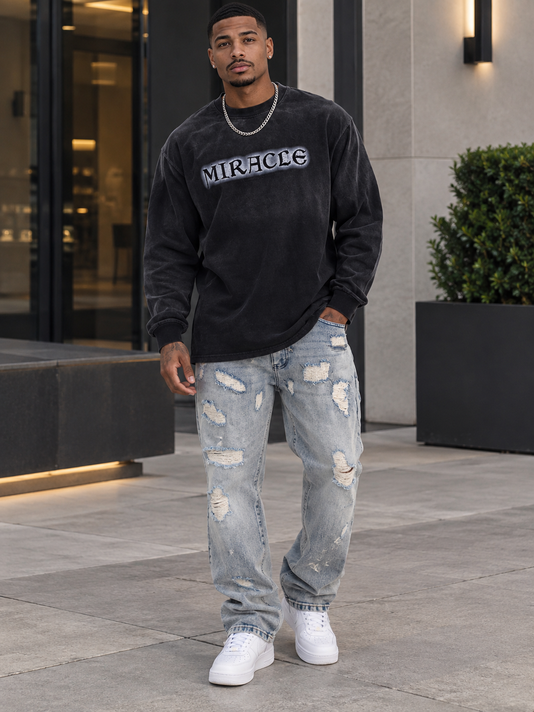 Men's Letter Round Neck Long Sleeve T-Shirt
