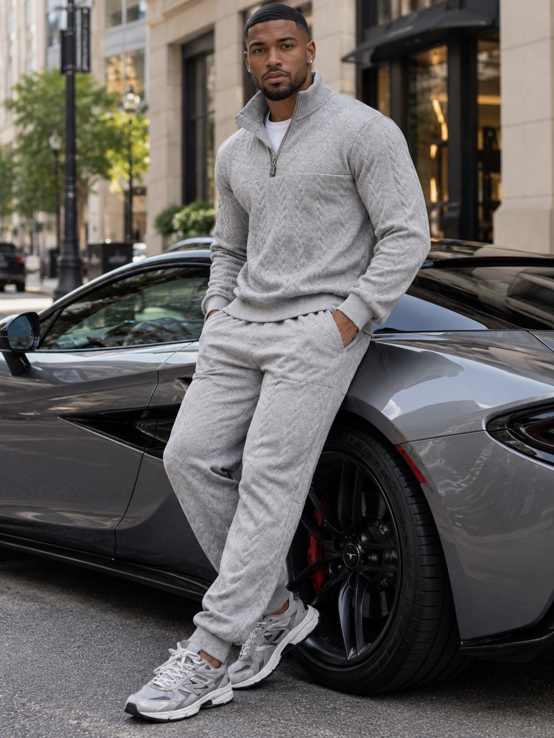 Men's Full Size Quarter-Zip Top and Pants Set Plus Size