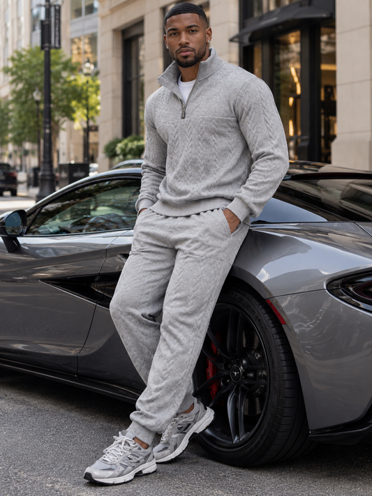 Men's Full Size Quarter-Zip Top and Pants Set Plus Size