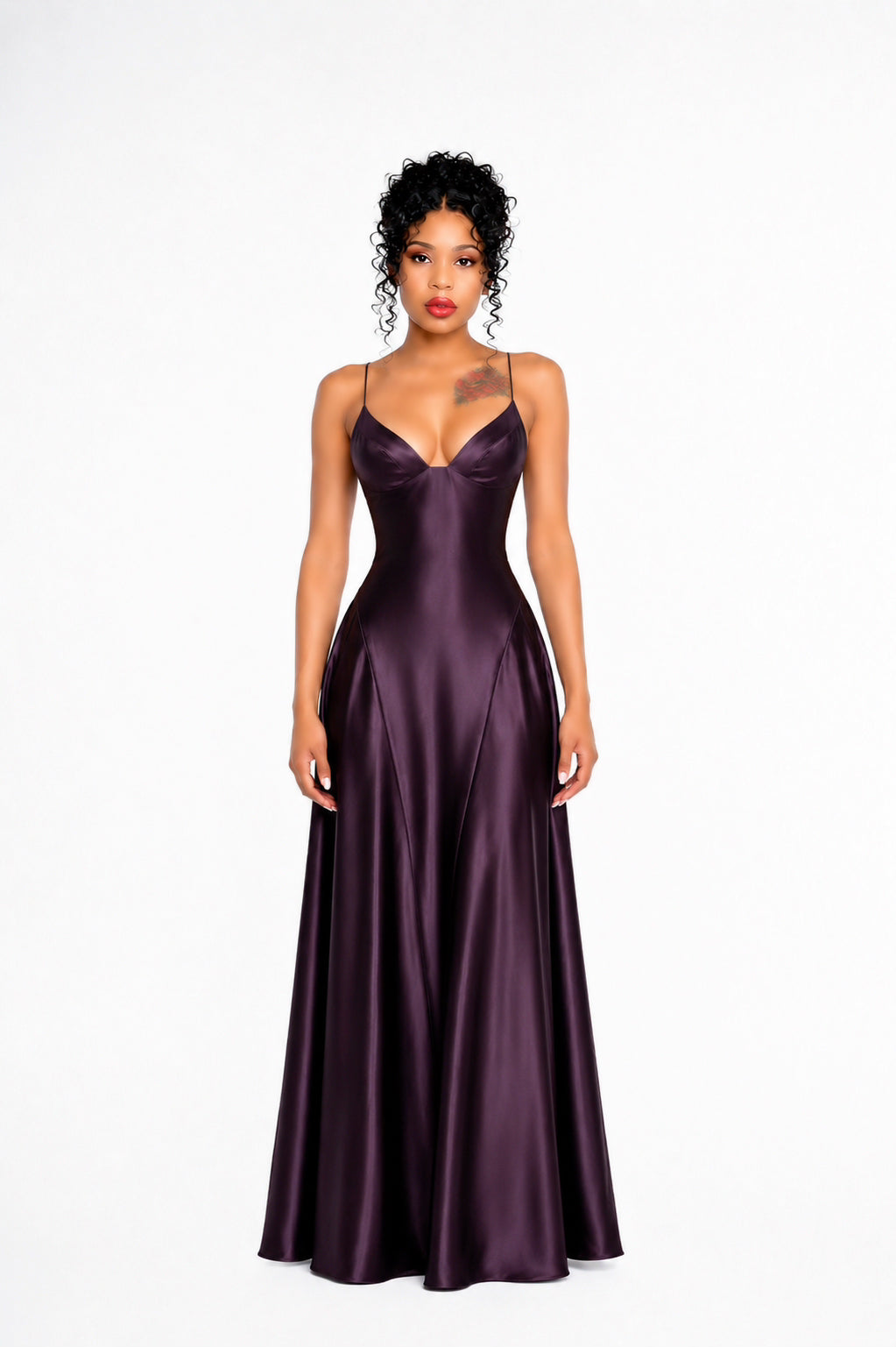 Midnight Plum Satin Gown