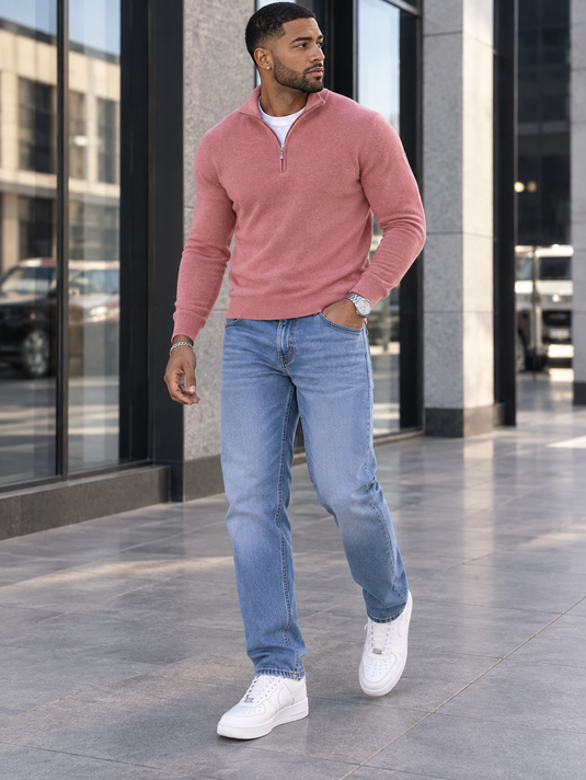 Men's Full Size Quarter-Zip Long Sleeve Sweater Plus Size