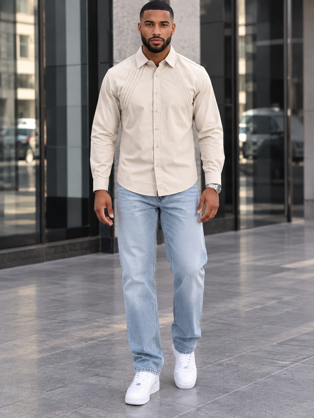 Men's Plus Size Long Sleeve Button-Down Shirt