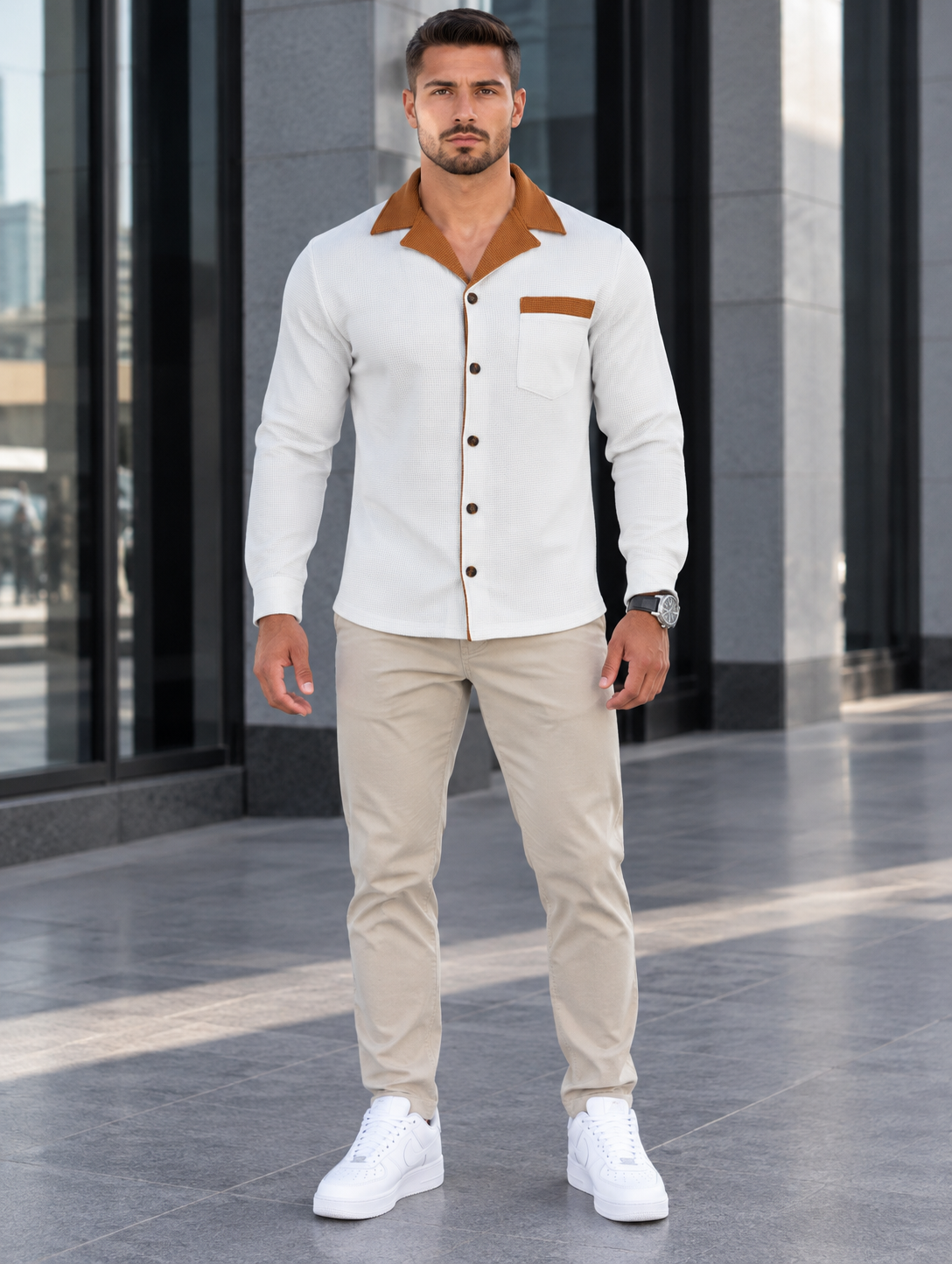 Men's Full Size Contrast Collar Button Up Shirt Plus Size