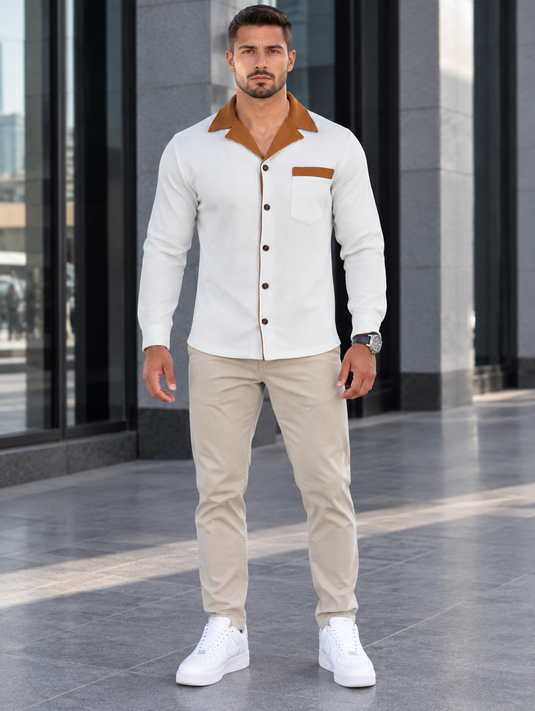 Men's Full Size Contrast Collar Button Up Shirt Plus Size