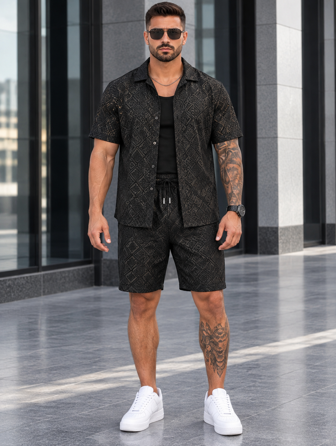 Men's Full Size Geometric Pattern Short Sleeve Shirt Plus Size