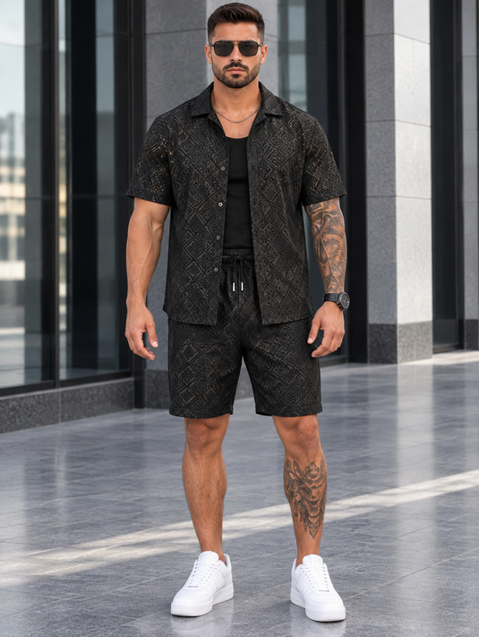 Men's Full Size Geometric Pattern Short Sleeve Shirt Plus Size