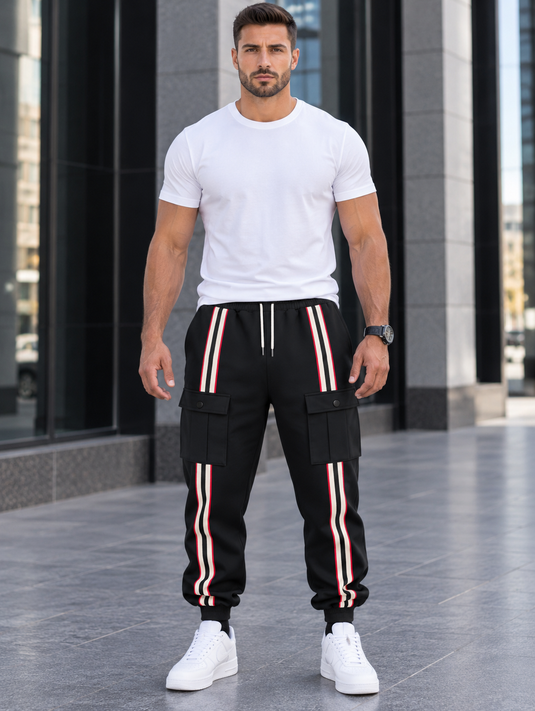 Men's Full Size Casual Striped Cargo Joggers Plus Size