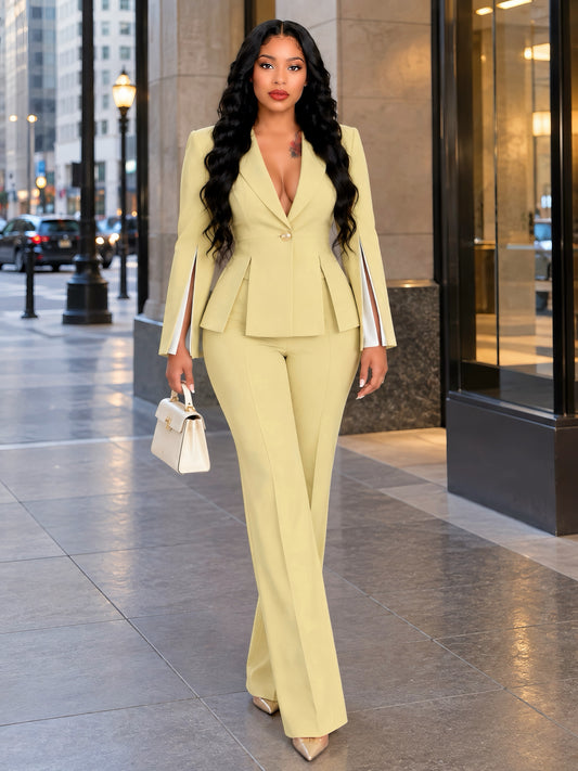 Long Cut Sleeve Suit Khaki