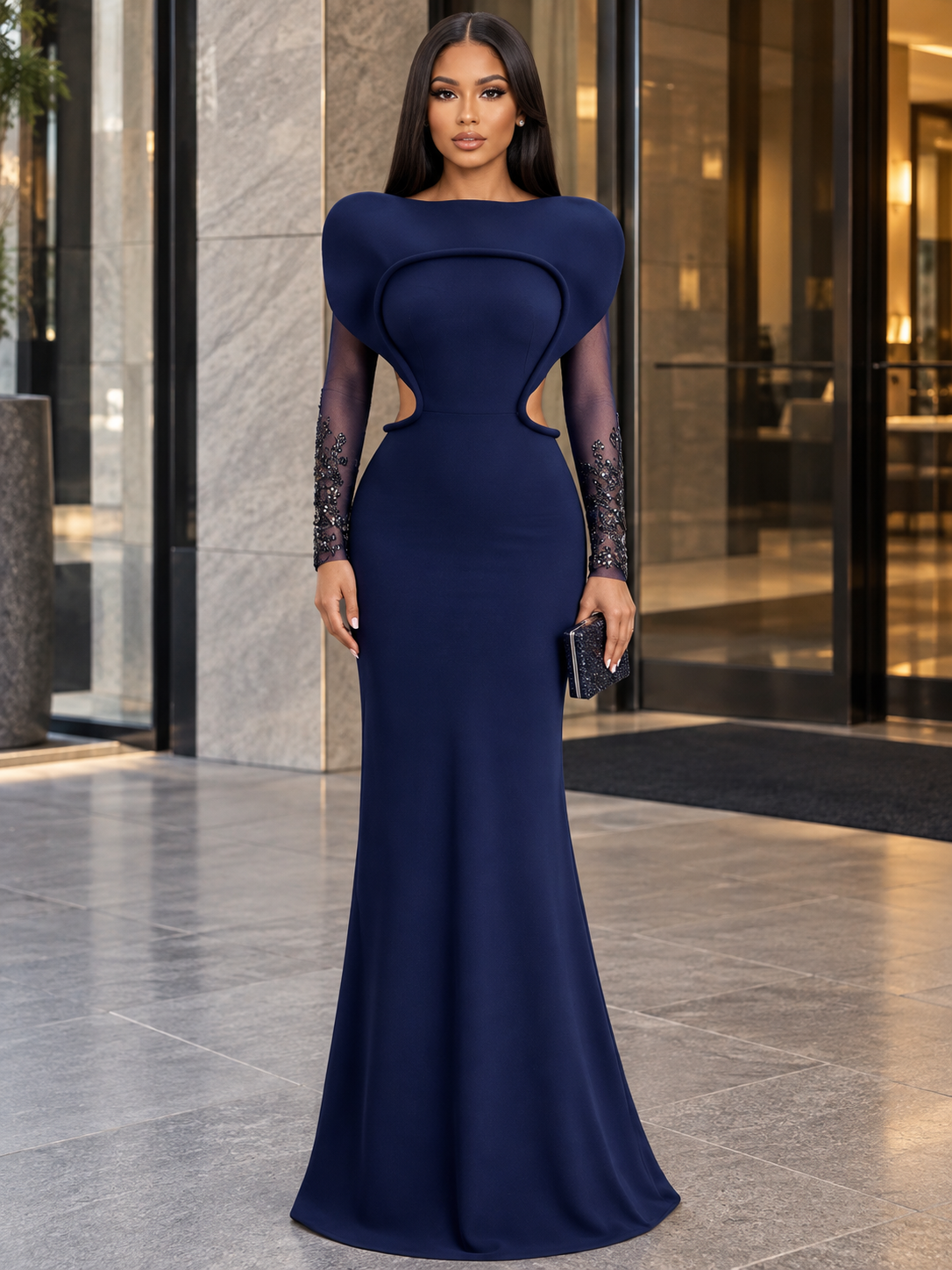 Midnight Elegance Sculpted Maxi Gown