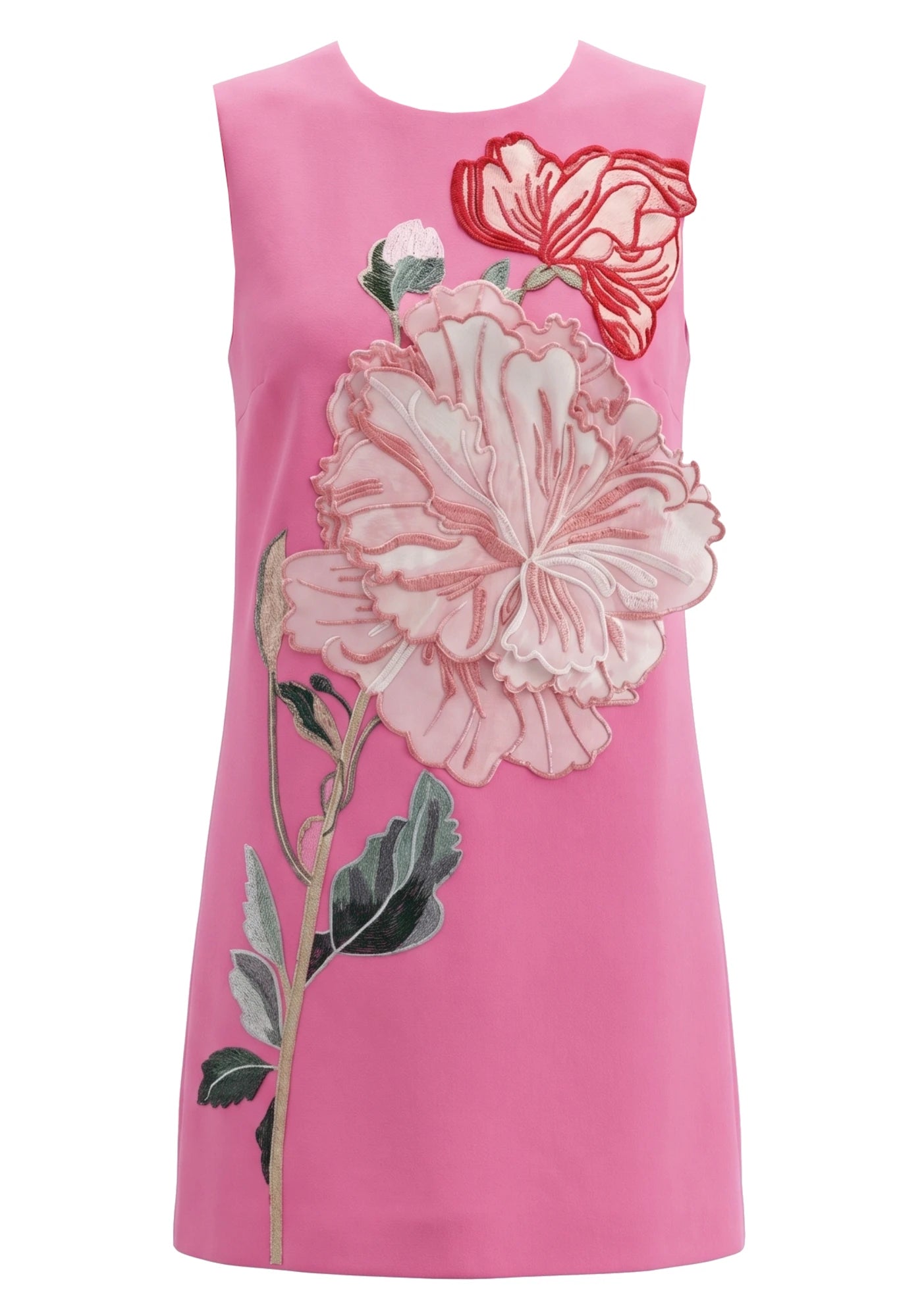 Floral Embroidered A Line Dress Hot Pink
