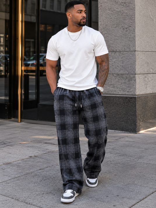 Men's Plaid Wide-Leg Pants