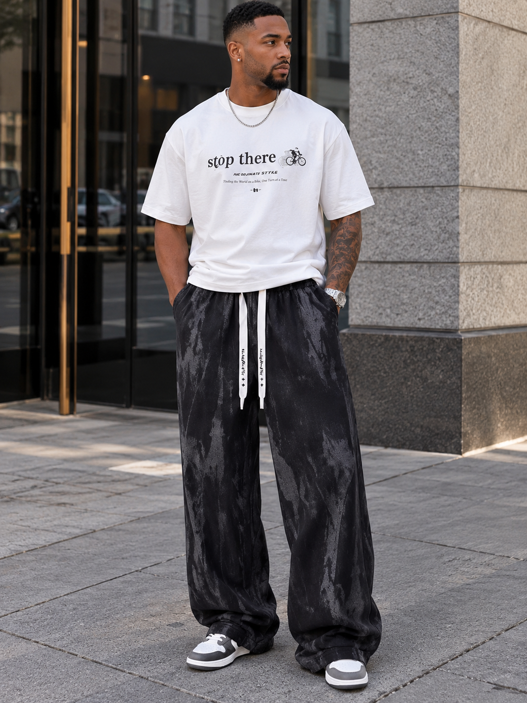 Men's Drawstring Wide-Leg Tie-Dye Casual Pants