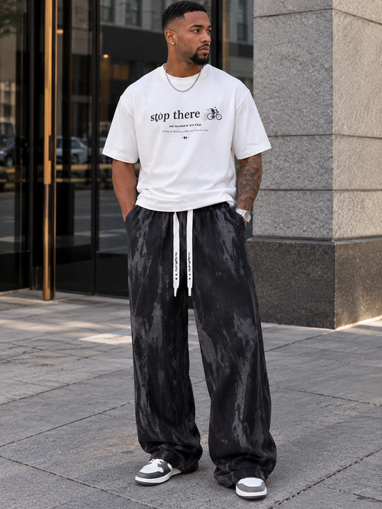 Men's Drawstring Wide-Leg Tie-Dye Casual Pants