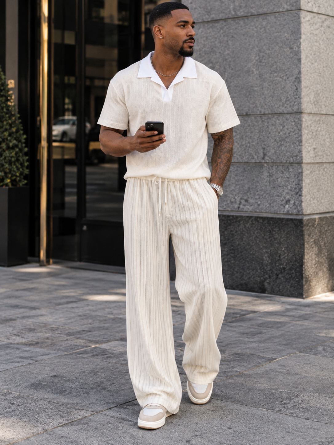 Men's Striped Wide-Leg Casual Pants
