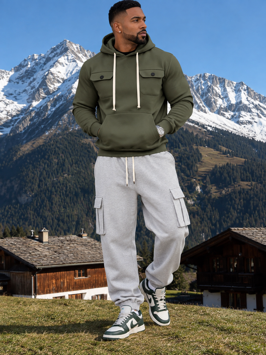 Men's Full Size Kangaroo Pocket Hoodie and Sweatpants Two-Piece Set Plus Size