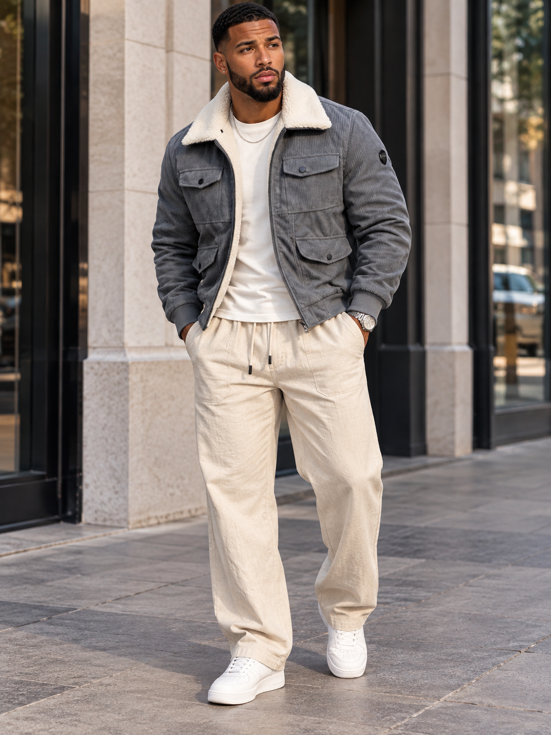 Men's Full Size Sherpa-Lined Corduroy Jacket Plus Size