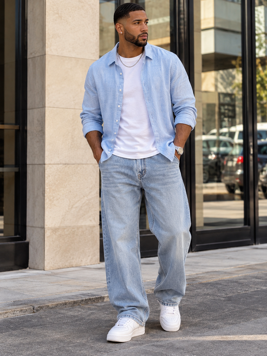Men's Plus Size Button Up Long Sleeve Shirt