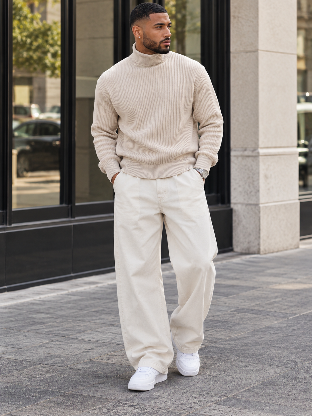 Men's Plus Size Ribbed Knit Turtleneck Sweater