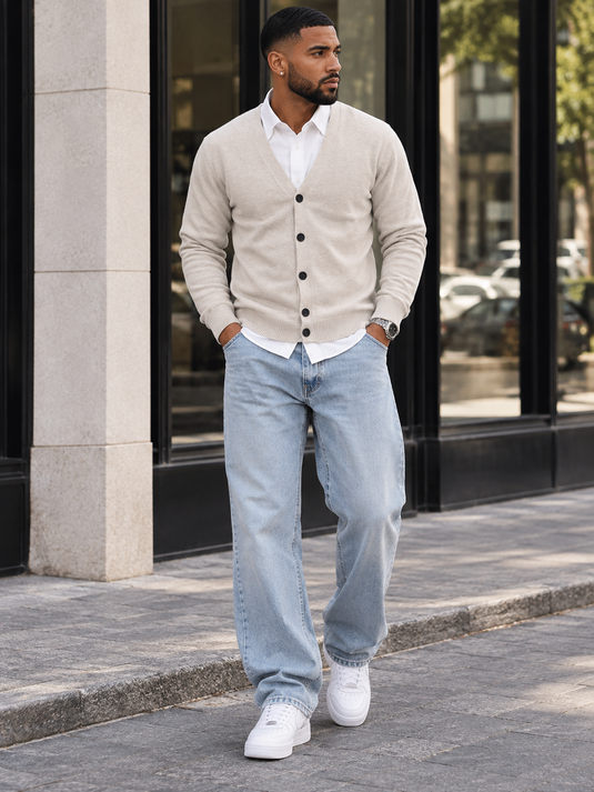 Men's Plus Size Button-Down Knit Cardigan