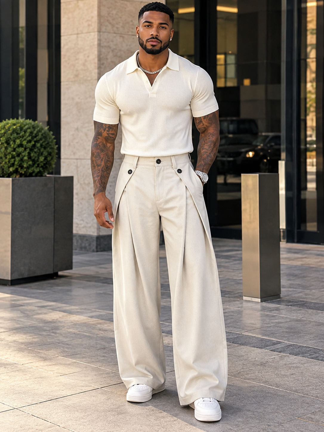 Men's Wide-Leg Pleated Casual Pants