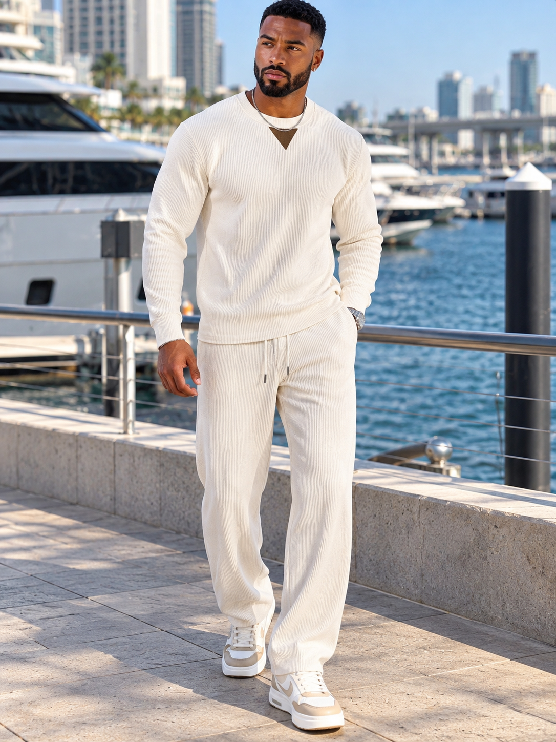 Men's Full Size Casual Crewneck Long Sleeve Sweatshirt and Jogger Set Plus Size