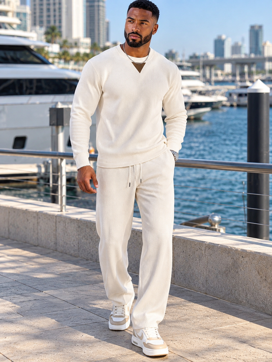 Men's Full Size Casual Crewneck Long Sleeve Sweatshirt and Jogger Set Plus Size
