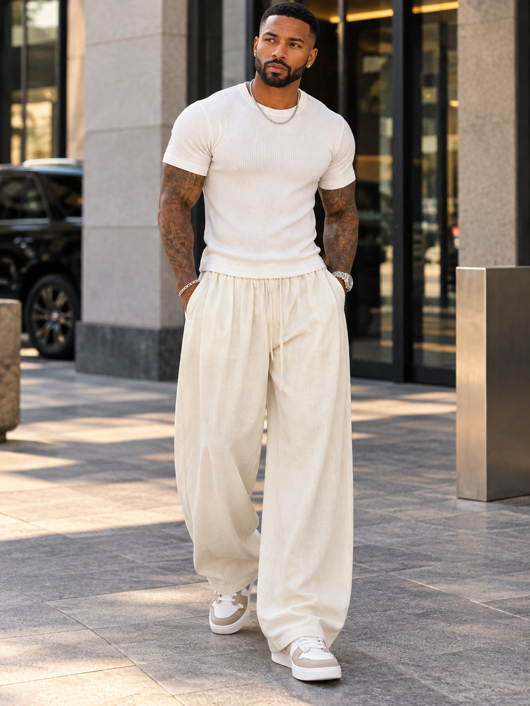 Men's Wide-Leg Drawstring Pants