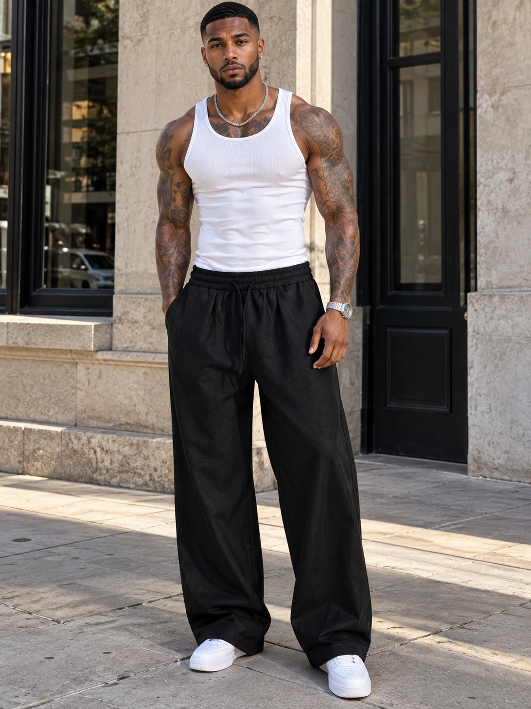 Men's Wide-Leg Drawstring Casual Pants