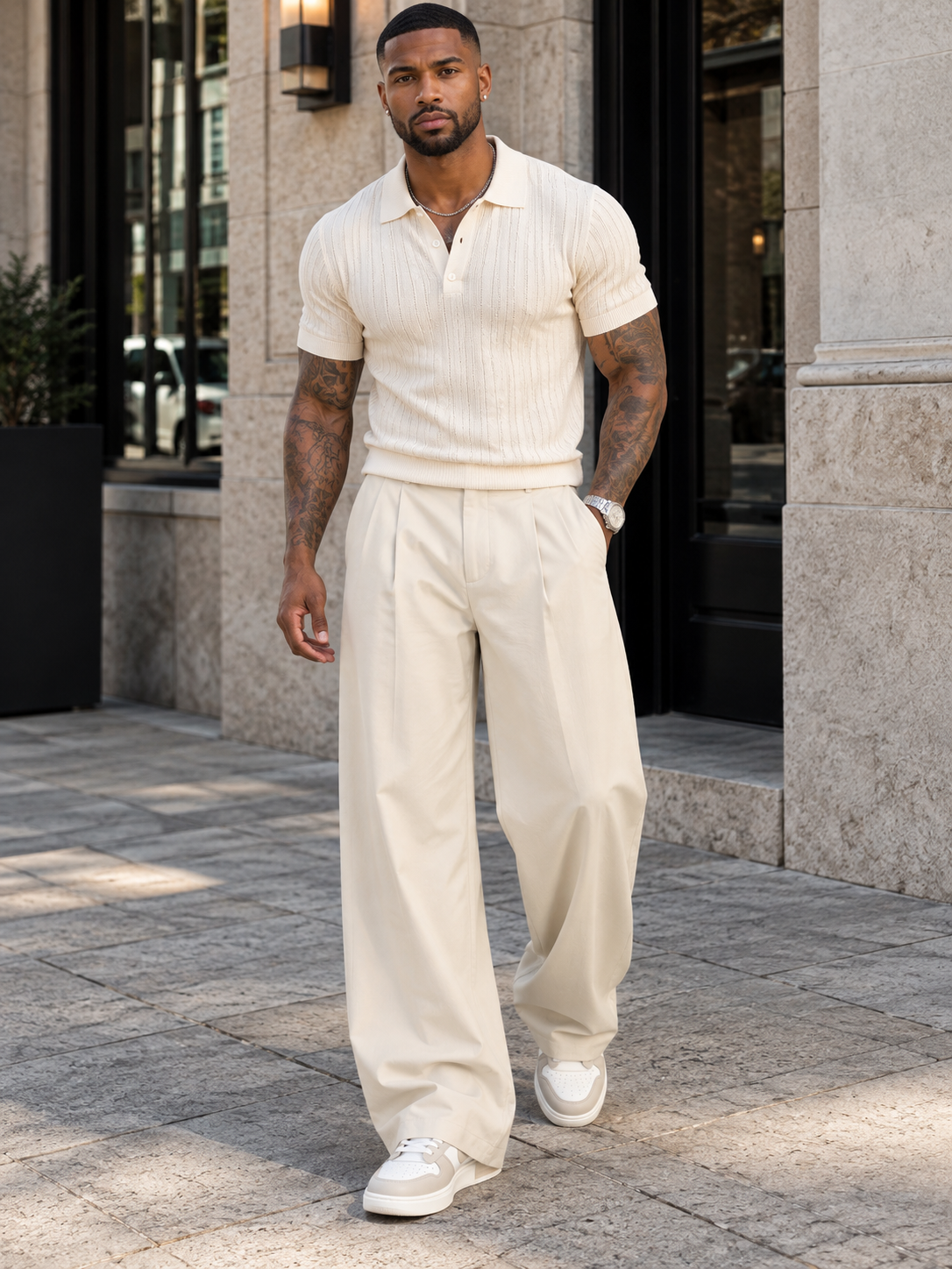 Men's High-Waisted Pleated Wide-Leg Pants