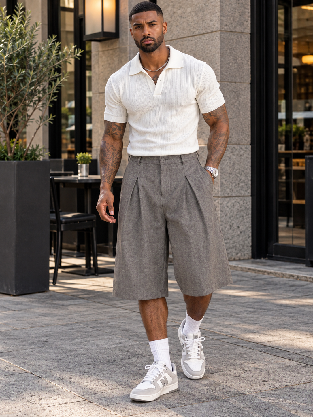 Men's High-Waisted Pleated Wide-Leg Capri Pants