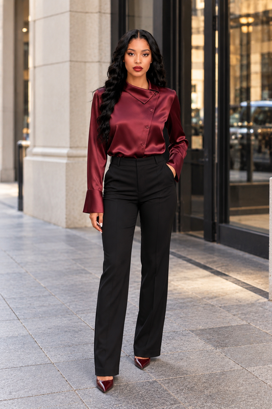 Asymmetric Collar Satin Blouse