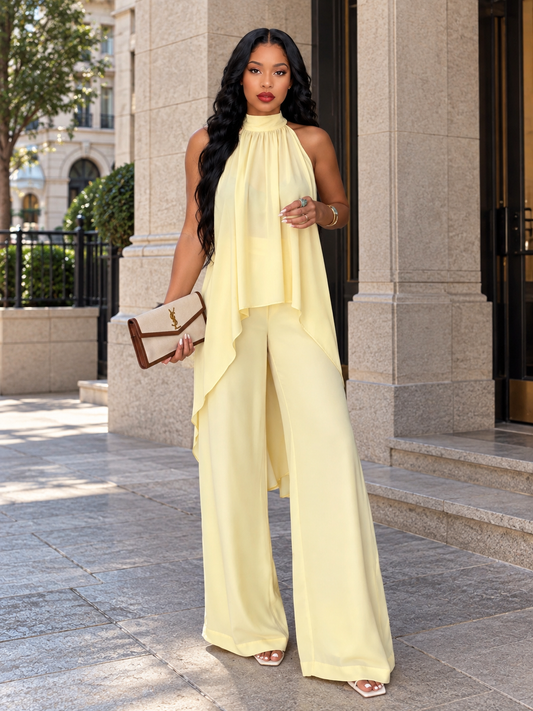 Full Size High-Low Sleeveless Top and Wide-Leg Pants Two-Piece Set Plus Size
