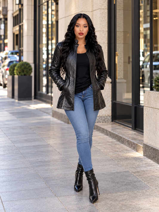 Leather Long Sleeve Moto Jacket