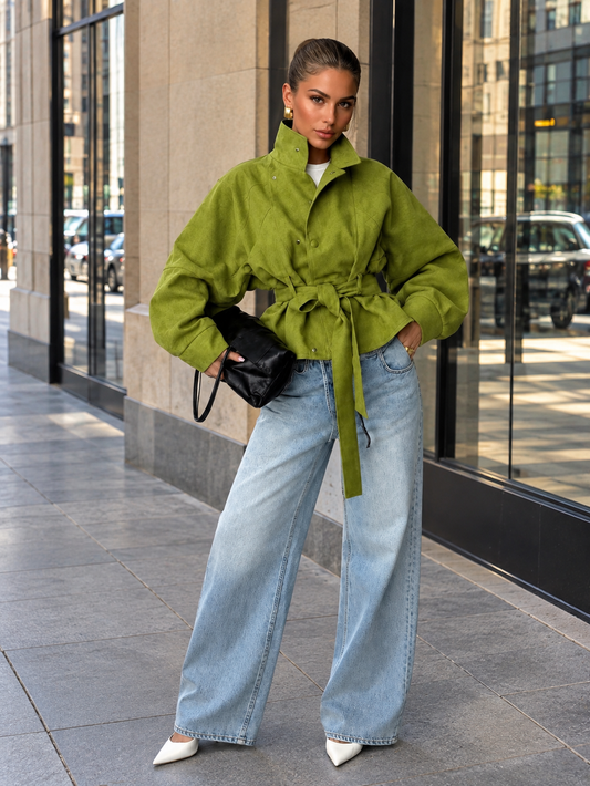 Tie Waist Long Sleeve Cropped Jacket