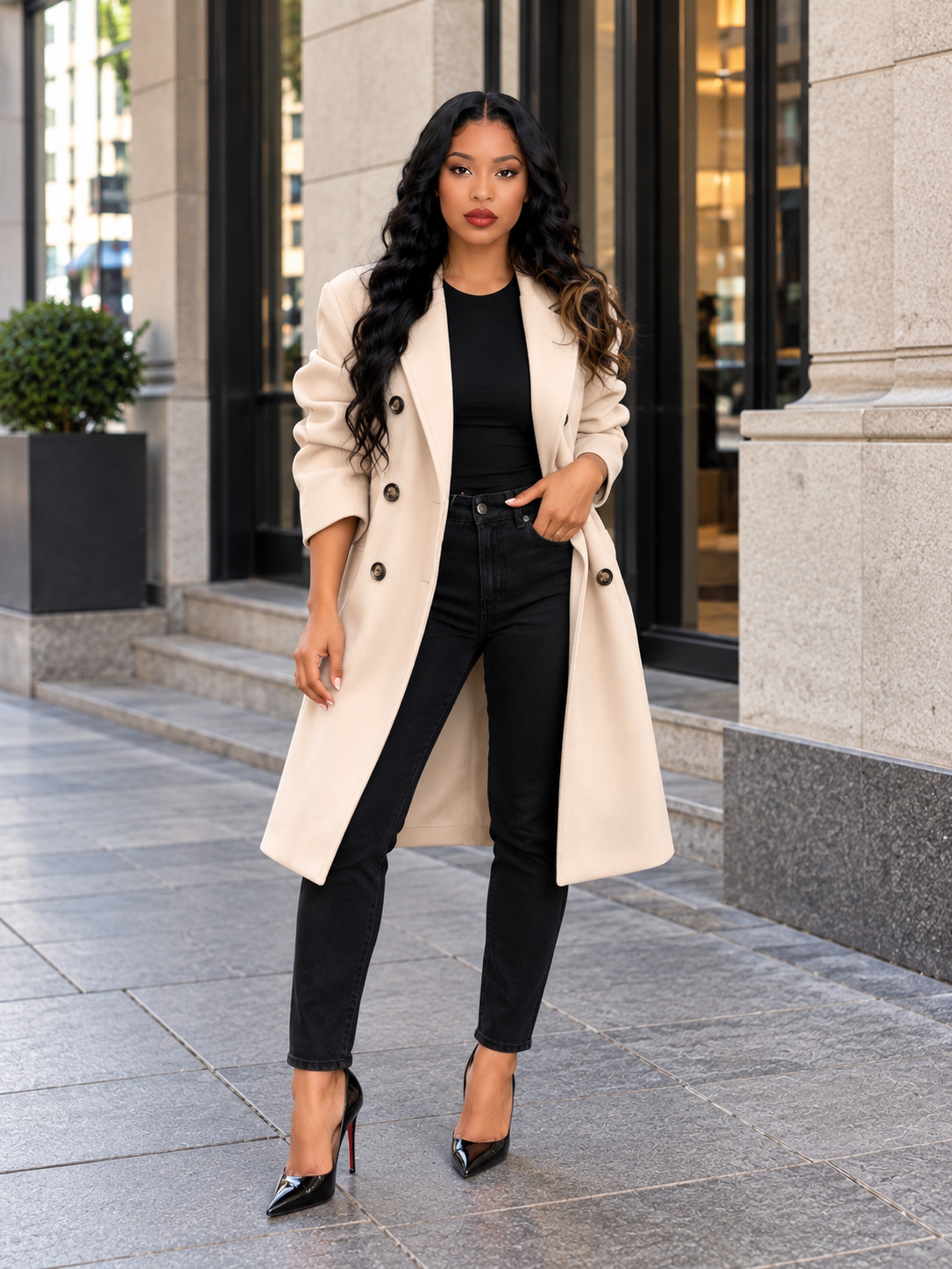 Full Size Double-Breasted Lapel Collar Coat Plus Size