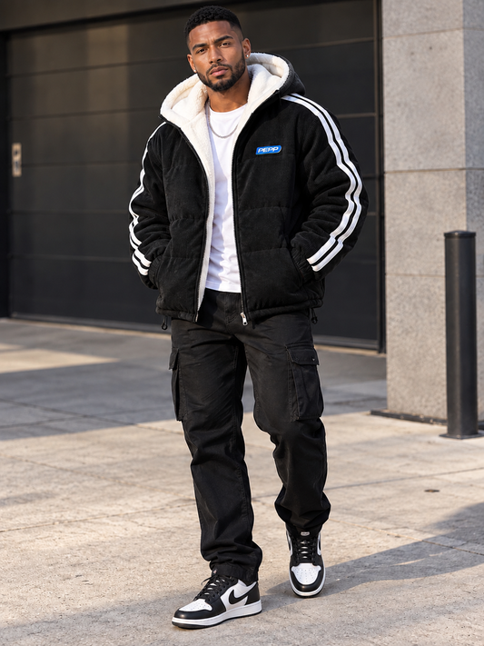 Men's Plus Size Hooded Zip Up Padded Jacket