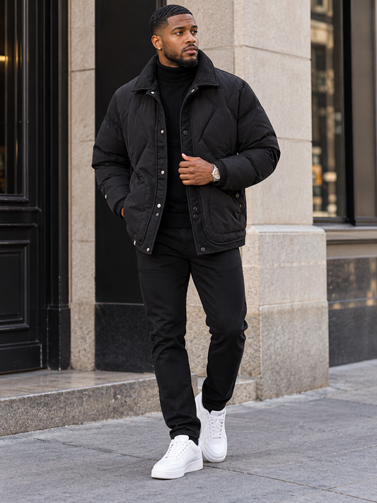 Men's Plus Size Quilted Snap-Down Padded Coat