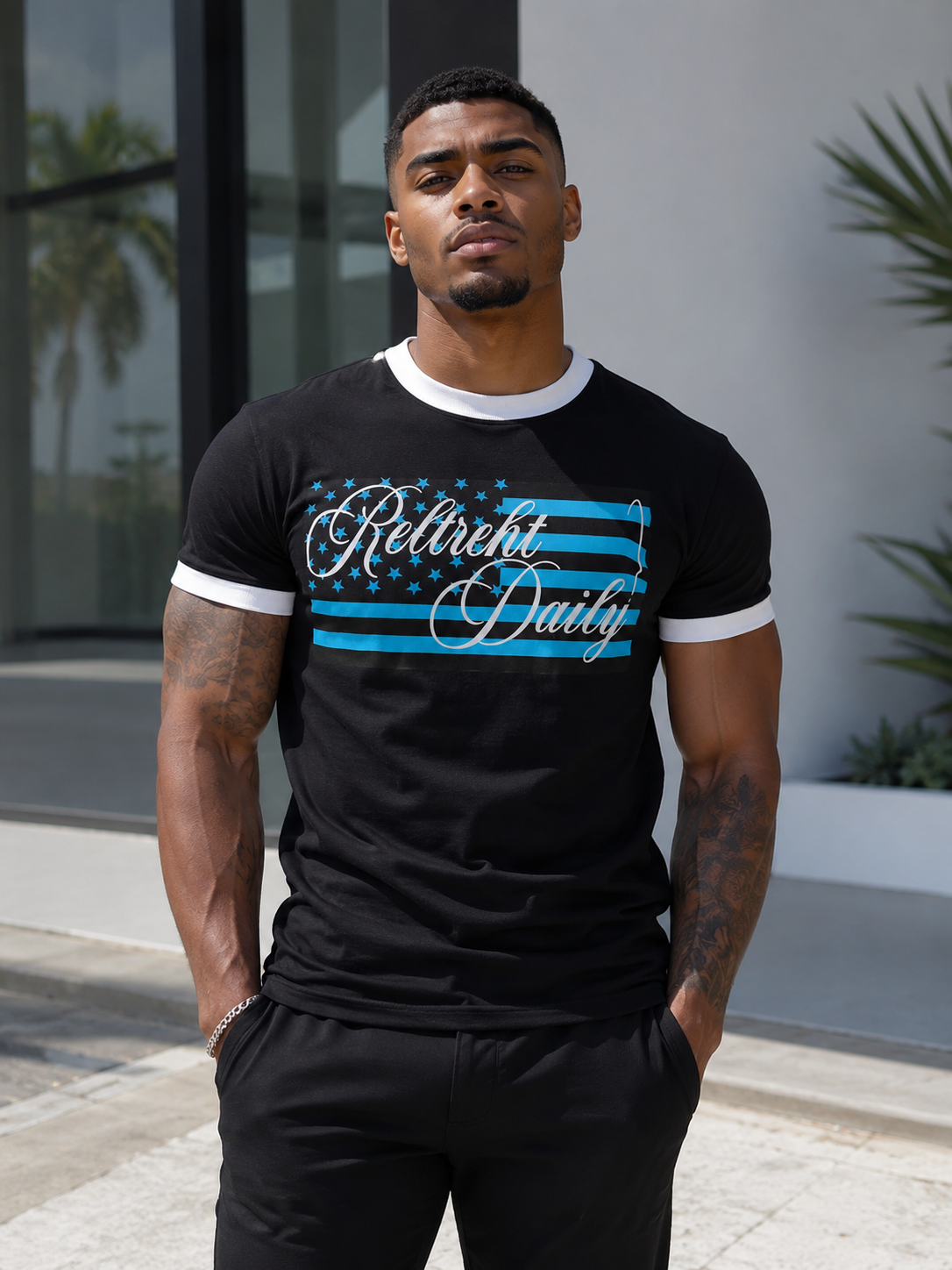 Men's US Flag Graphic Round Neck T-Shirt