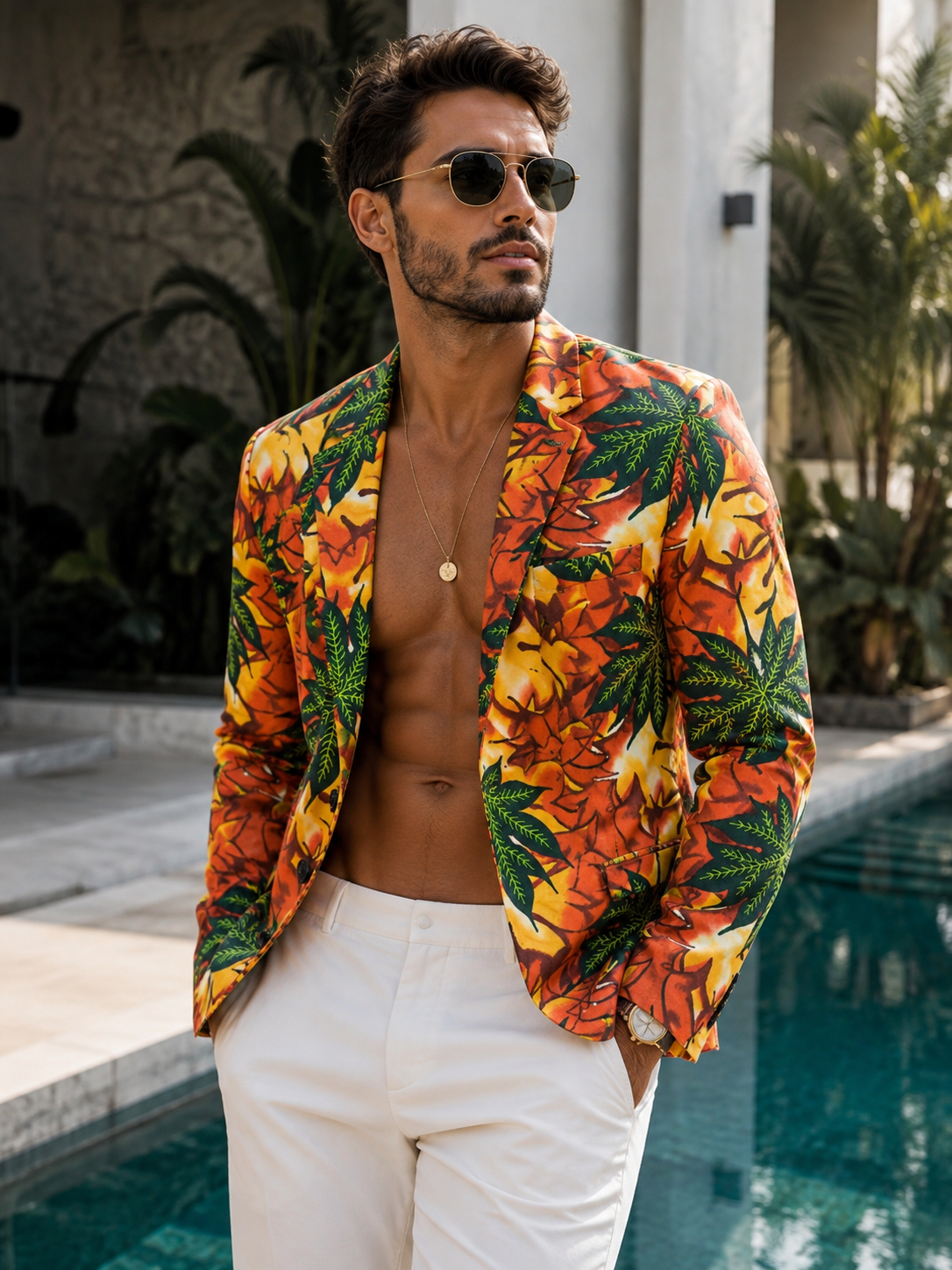 Men's Plus Size Vibrant Leaf Print Blazer