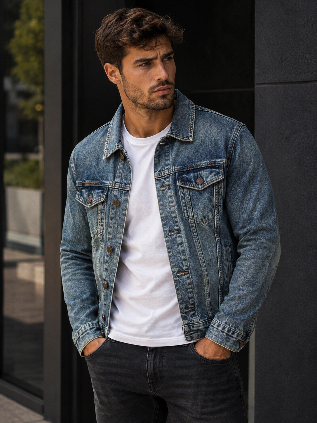 Men's Plus Size Vintage Wash Denim Jacket