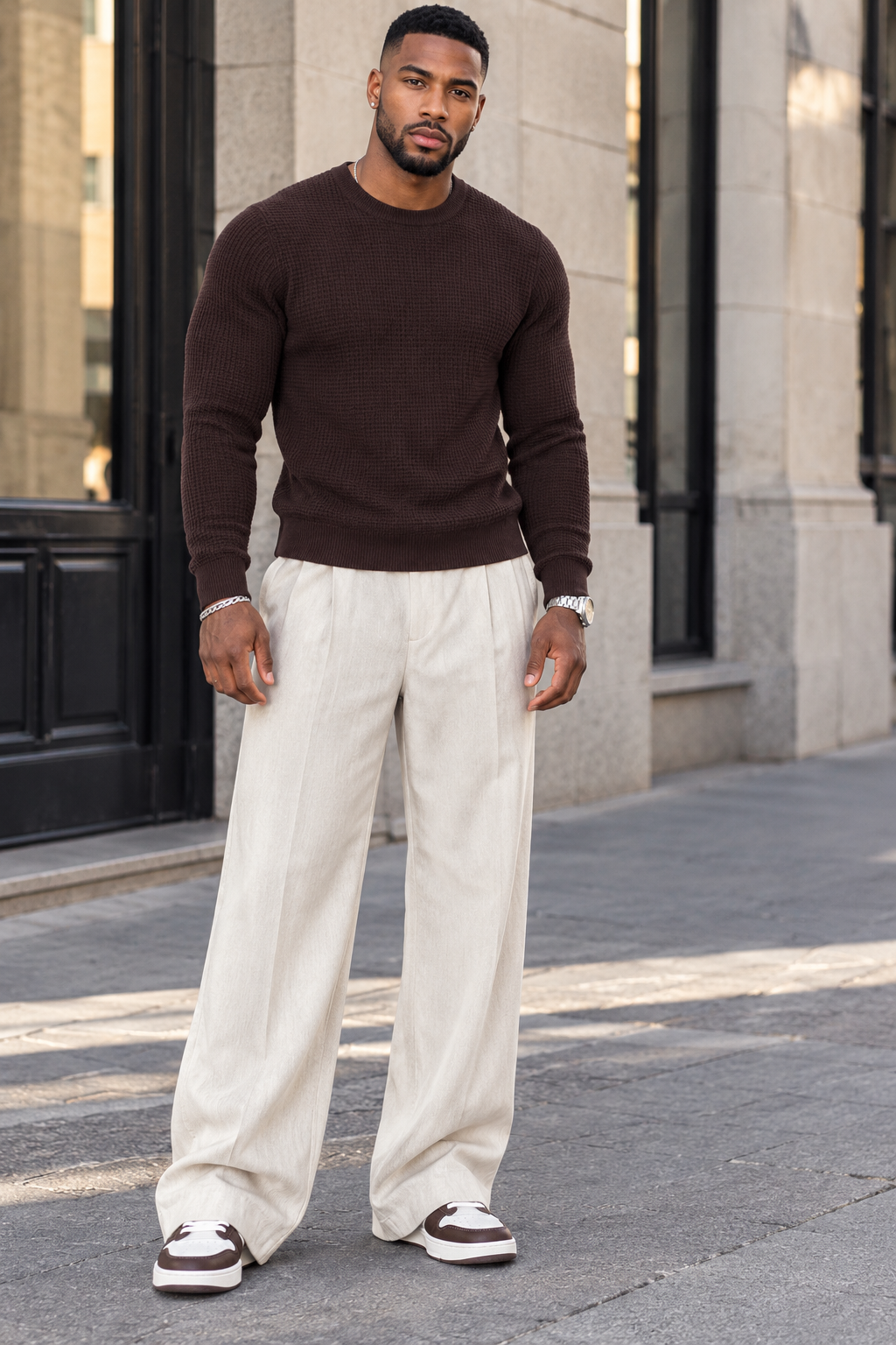 Men's Plus Size Waffle-Knit Crew Neck Knit Top