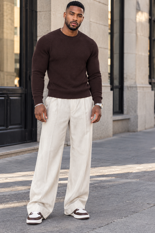 Men's Plus Size Waffle-Knit Crew Neck Knit Top
