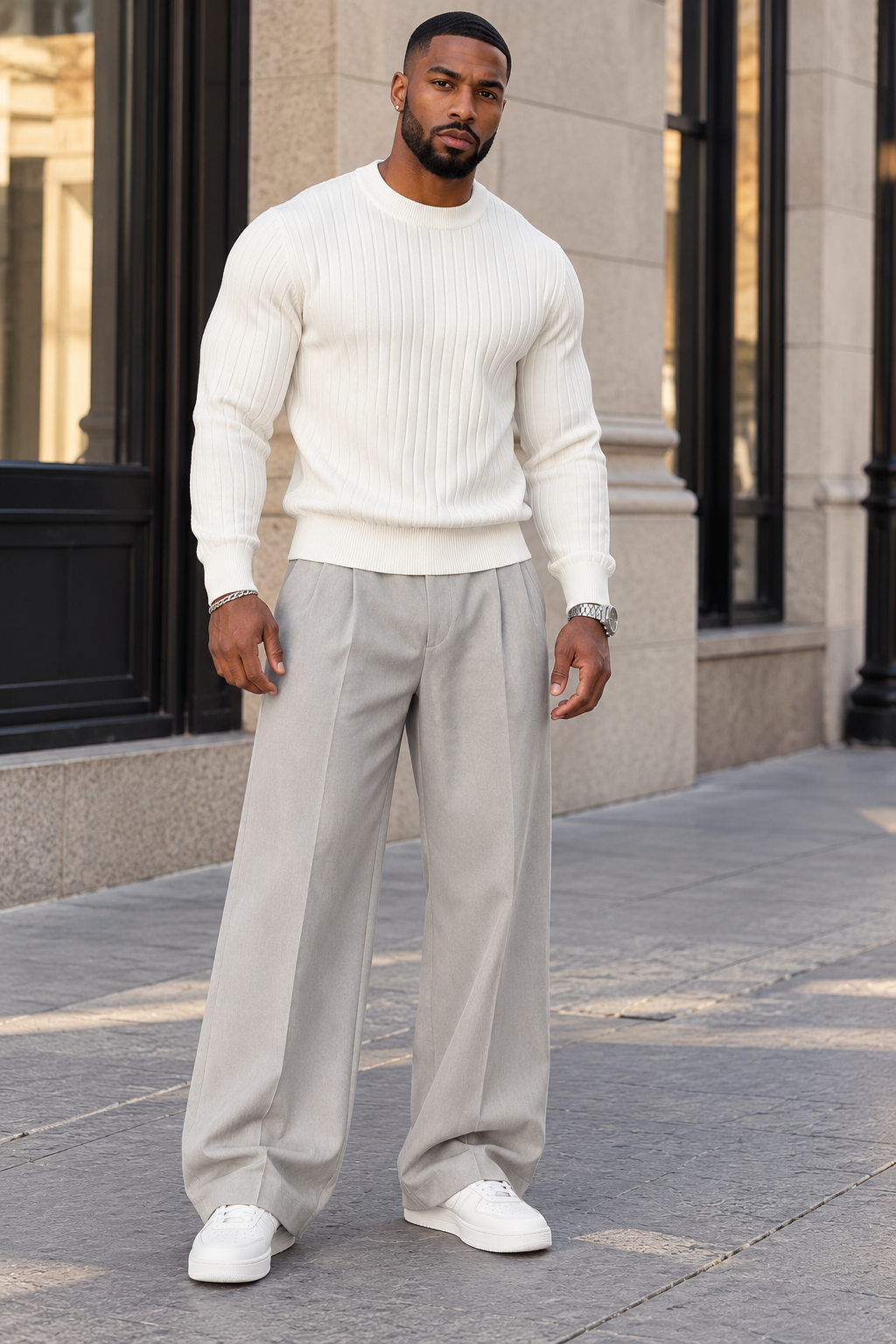 Men's Plus Size Ribbed Knit Crew Neck Sweater
