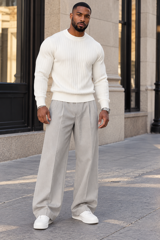 Men's Plus Size Ribbed Knit Crew Neck Sweater