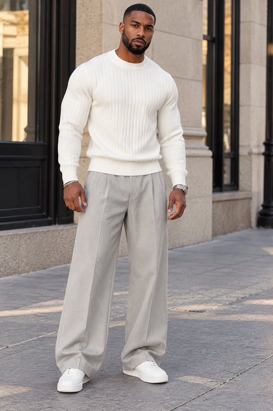 Men's Plus Size Ribbed Knit Crew Neck Sweater